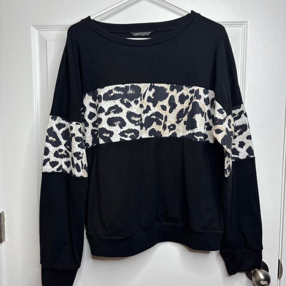 L Shein Leopard Print Colorblock Sweatshirt